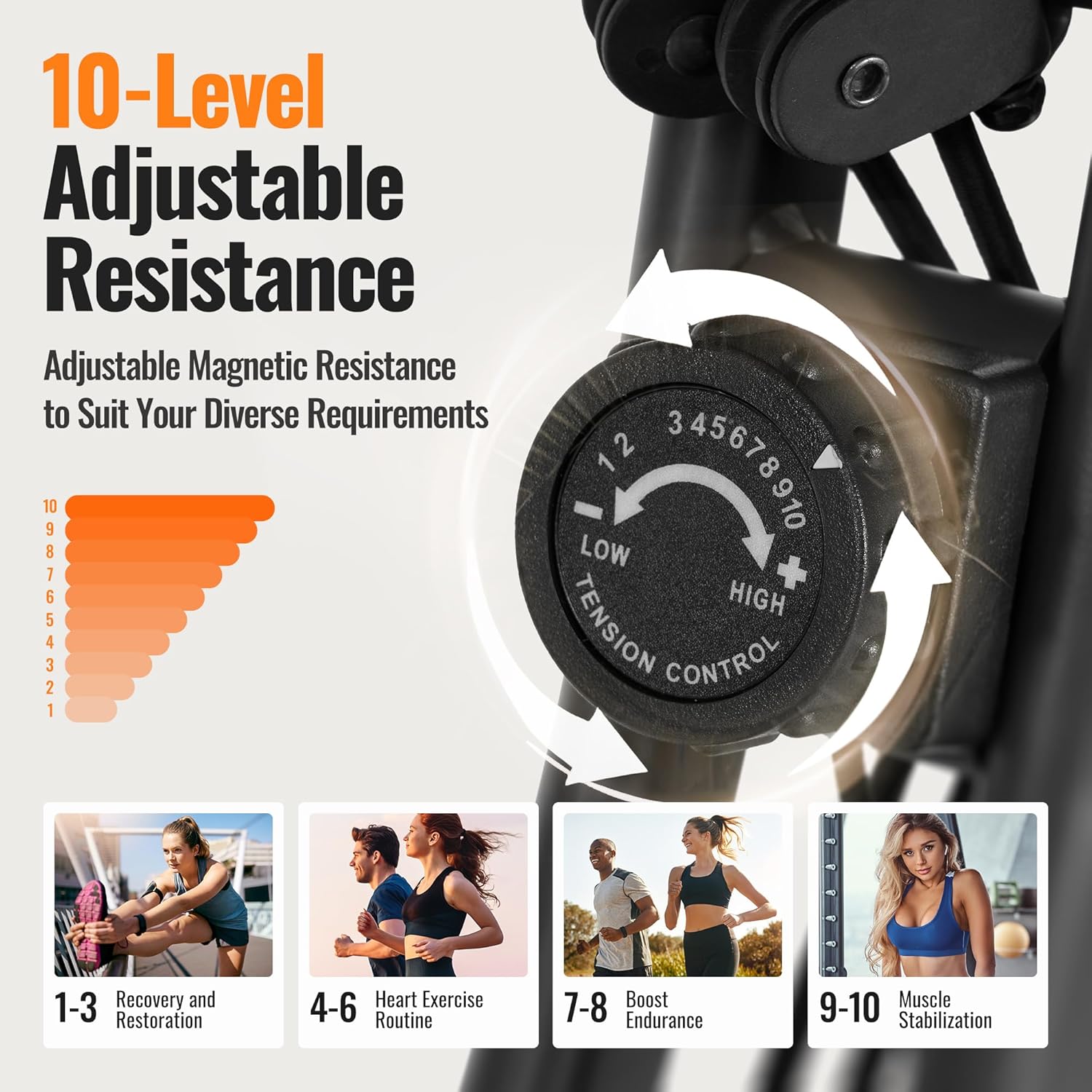 Folding Exercise Bike Stationary Bike Recumbent Exercise bike with 10 Level Adjustable Magentic Resistance and Arm Resistance Band LCD Display Support Backrest Wide Seat 300LB Capacity for Home Workout - Image 2