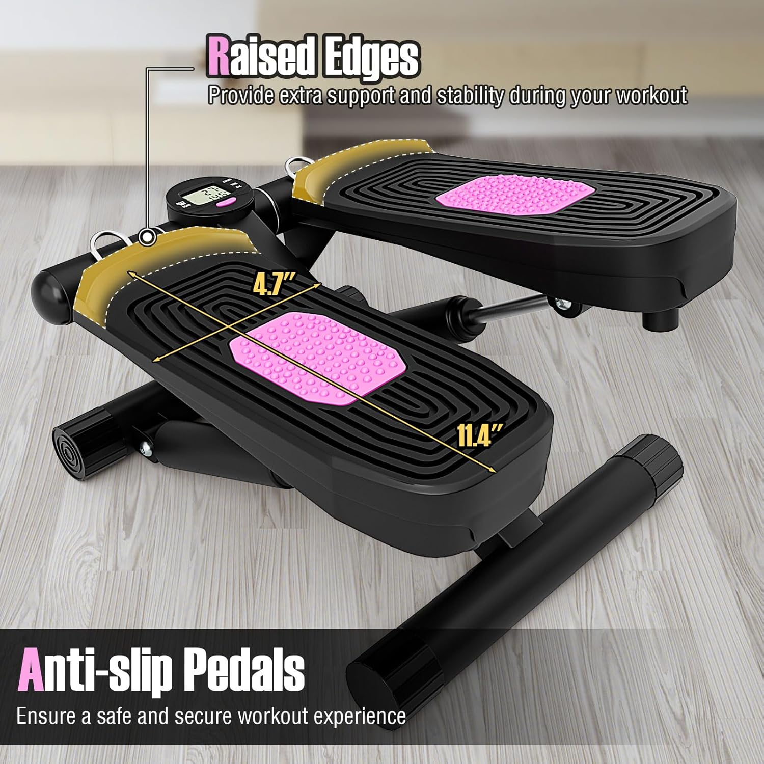 Goplus Steppers for Exercise at Home, Intensity Adjustable Hydraulic Mini Stepper w/Resistance Bands & LCD Monitor, Quiet & Portable Small Cardio Exercise Machine for Home Office or Under Desk - Image 6