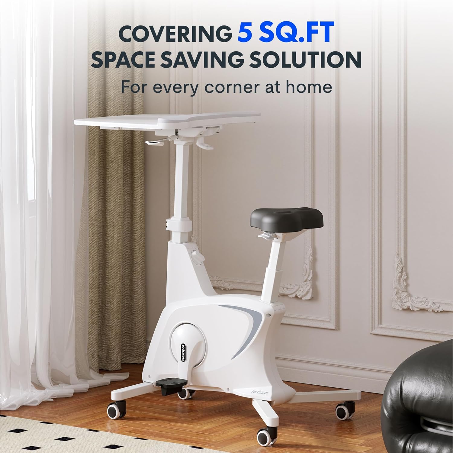 FLEXISPOT Exercise Bike with 2D Desktop, Space Saving Under Desk Bike with Removable Desk, Stationary Bikes Indoor Bikes with 300LBS Heavy Duty 8-Level Resistance Flywheel Optional LCD, V9PRO/V9MAX - Image 7