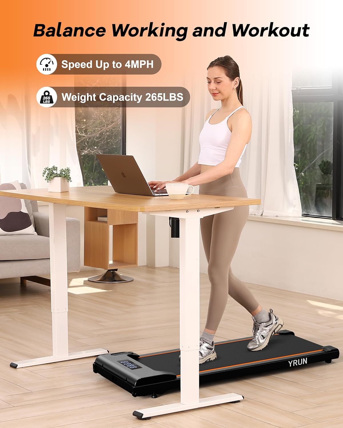 Walking Pad Under Desk Treadmill, 2.5HP Quiet Brushless Small Treadmill for Home and Office, Compact Portable Walking pad with Remote & App Control for Walking and Jogging - Image 5