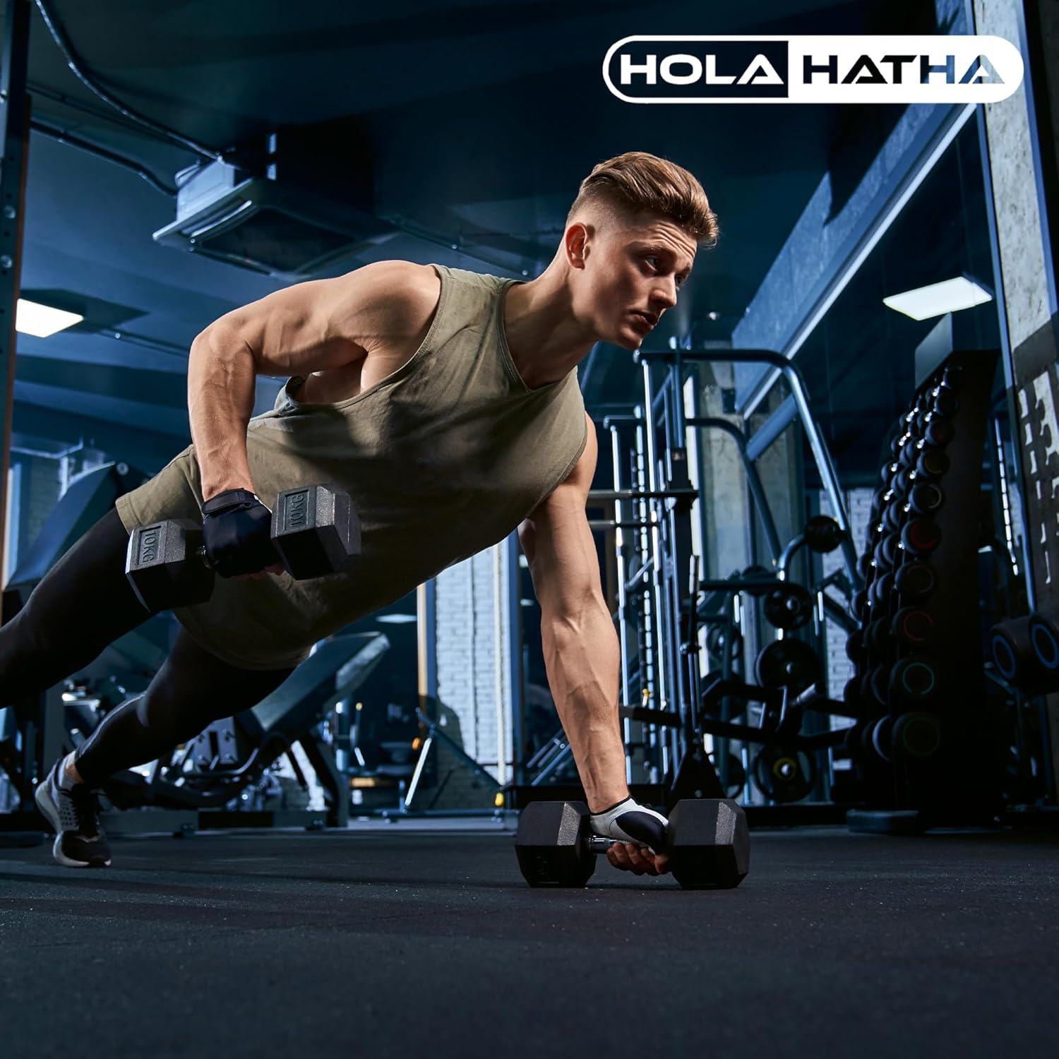 HolaHatha Hexagonal Dumbbell Free Hand Weight Set w/Rack - Image 5