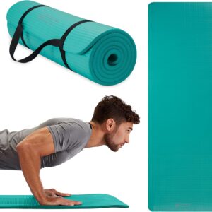 Gaiam Essentials Thick Yoga Mat Fitness & Exercise Mat with Easy-Cinch Carrier Strap,72″L X 24″W X 2/5 Thick, 10mm