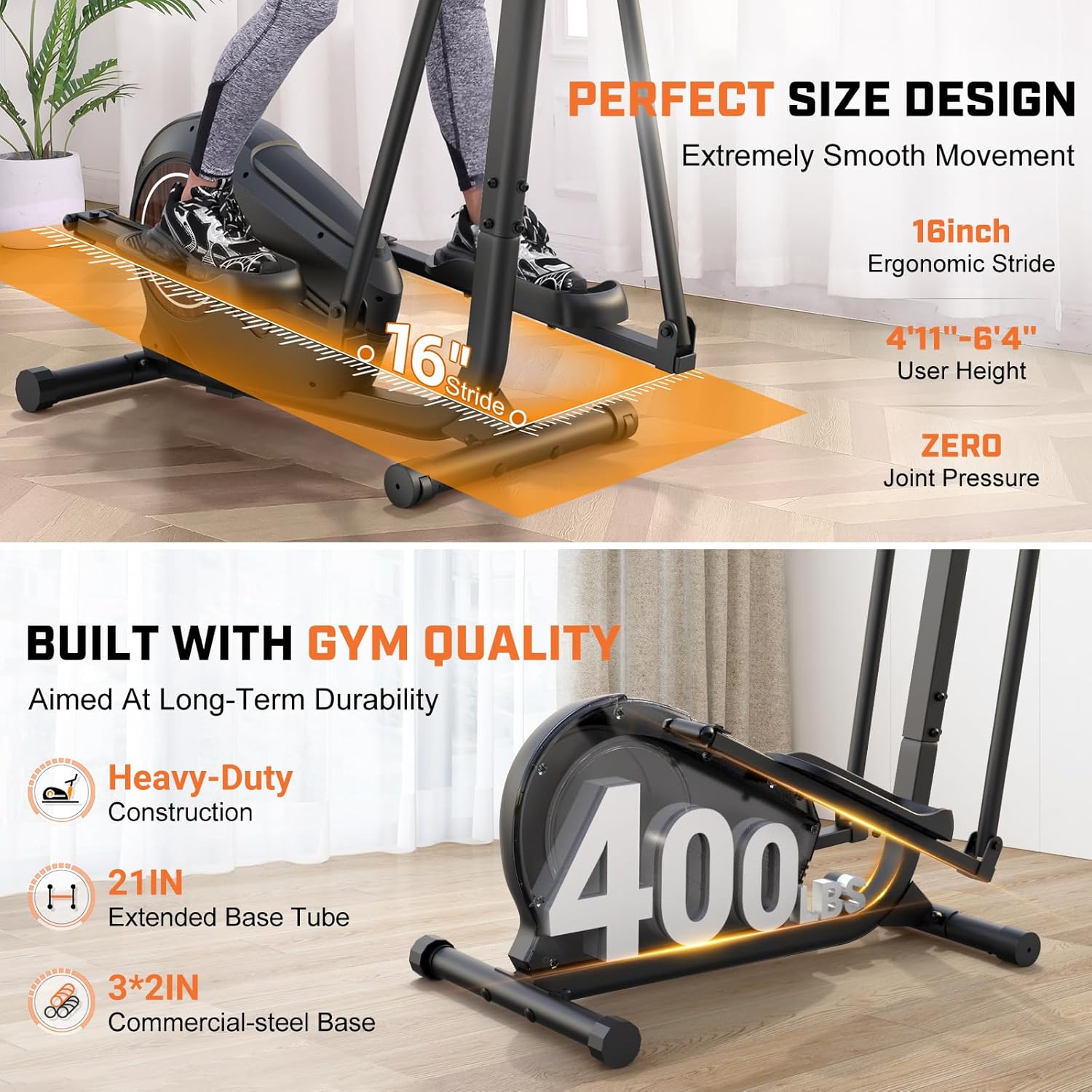ANCHEER Home Gym Elliptical Trainer Machine, Silent Magnetic Cross Trainer with LCD Display, 14-Level Resistance & Heart Rate Monitor, 400Lbs Capacity Cardio Equipment - Image 5