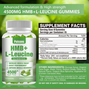 2 Packs HMB and L-Leucine Gummies, 4500mg for Muscle Growth, Muscle Relief and Workout Recovery for Men & Women, Apple Flavor, 120 Count.