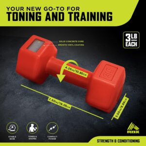 RBX Vinyl Coated Hand Weight Dumbbell Set – Hex Shaped, Roll Free for Body Building/Sculpting/Strength Training Exercise, (Set of 2)