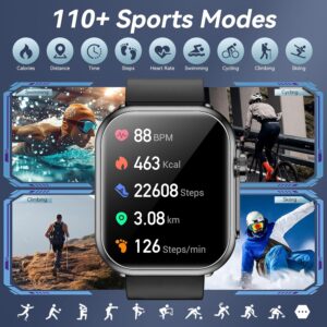 Smart Watch for Men Women 100-Day Standby, 1.85″ HD Screen, 110+ Sport Modes, IP68 Waterproof, Heart Rate/Sleep Monitor, Fitness Watch for Android/iPhone (Black)