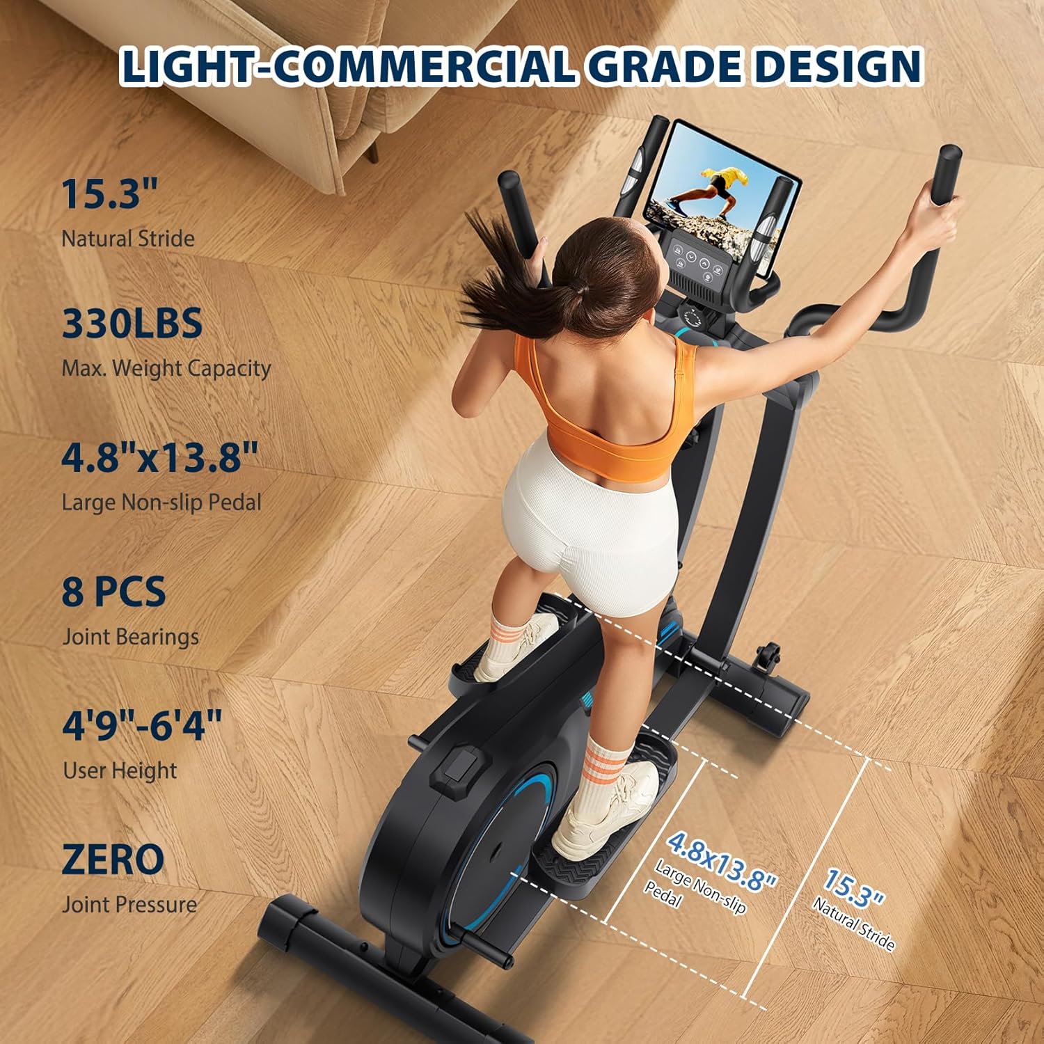 Dripex Elliptical Exercise Machine, Hyper-Quiet Magnetic Elliptical Machine for Home, Elliptical Training Machines with 16 Levels Resistance, 8KG Flywheel, Pulse Sensor, 15.3IN Stride - Image 9