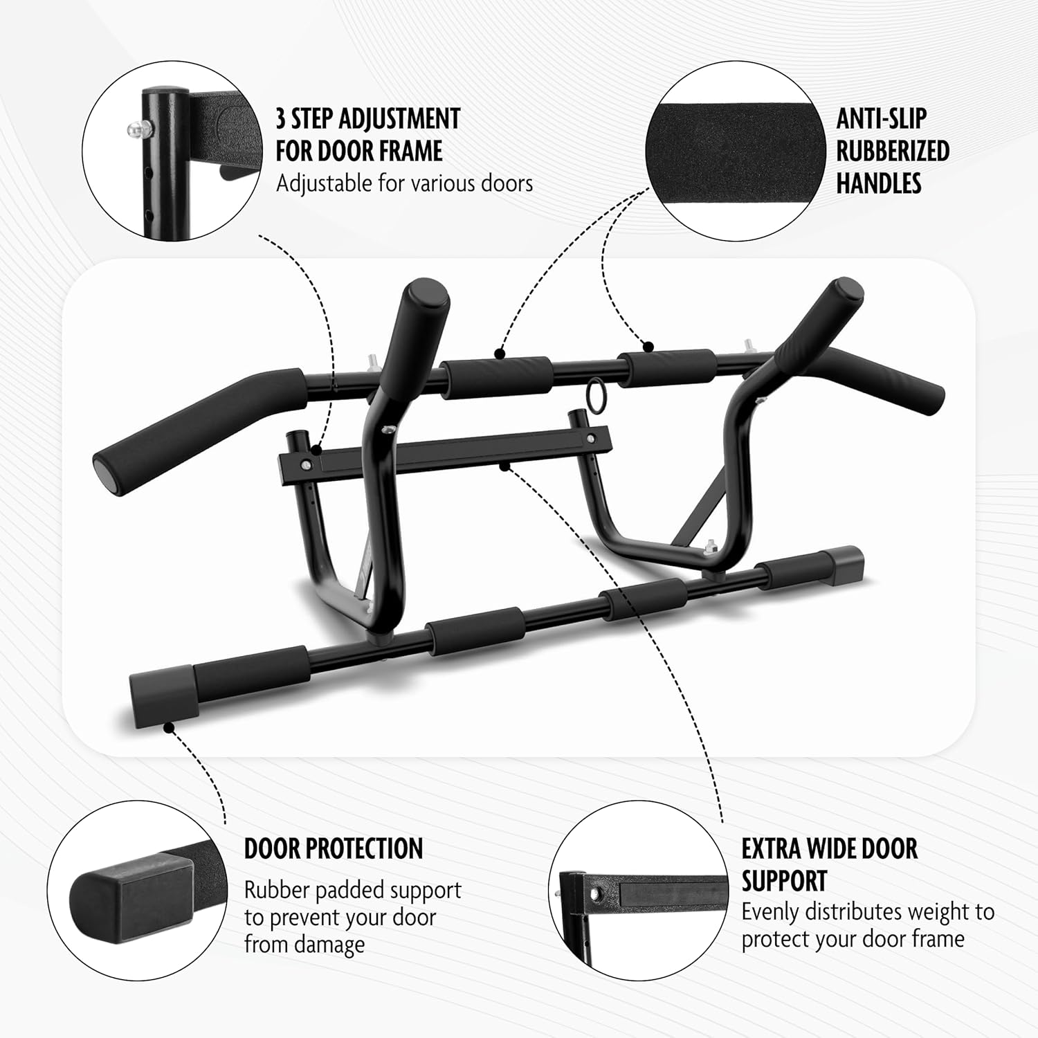 DMoose Fitness Pull Up Bar for Doorway - Upto 250 Lbs Capacity, No Screwing or Slipping, Hanging Pullup & Chin Up Bar for Door Frame - Multi Padded Grips for Strength Training with Installation Guide - Image 3