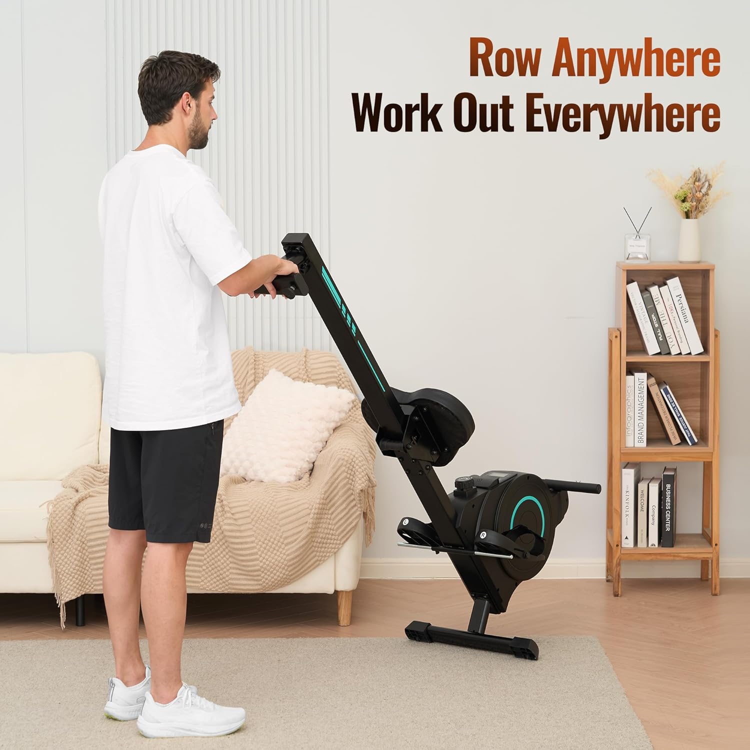 Rowing Machine for Home Row Rower Machine with 16-Level Adjustable Resistance, LCD Monitor, 350 lbs Capacity, Whisper Quiet, Compact & Space-Saving with Transport Wheels for Home, Office, Apartment - Image 9
