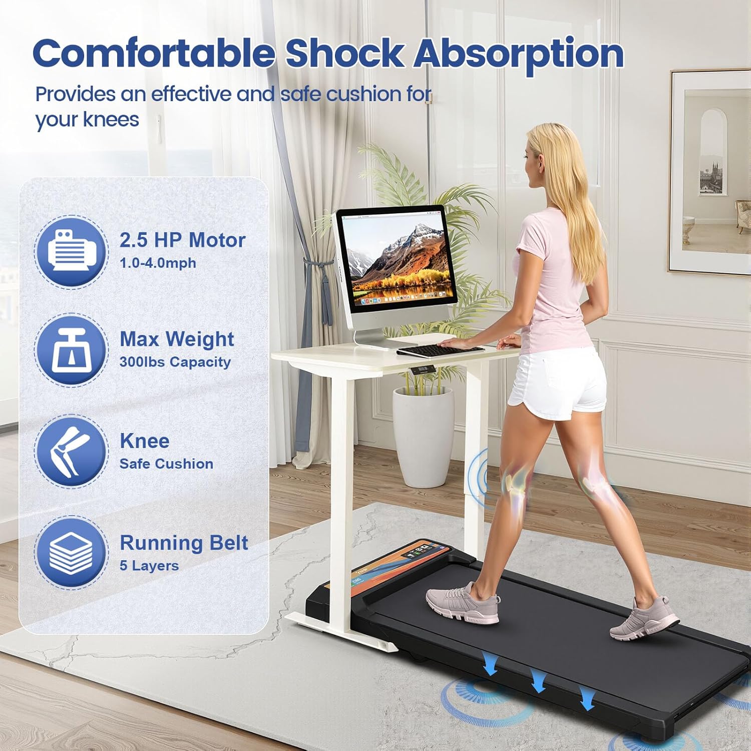 Walking Pad with Handle Bar, 2.5HP Walking Pad Treadmill with Incline, Portable Under Desk Treadmill for Home, 300LBS Capacity, Remote Control, Large LED Display - Image 5
