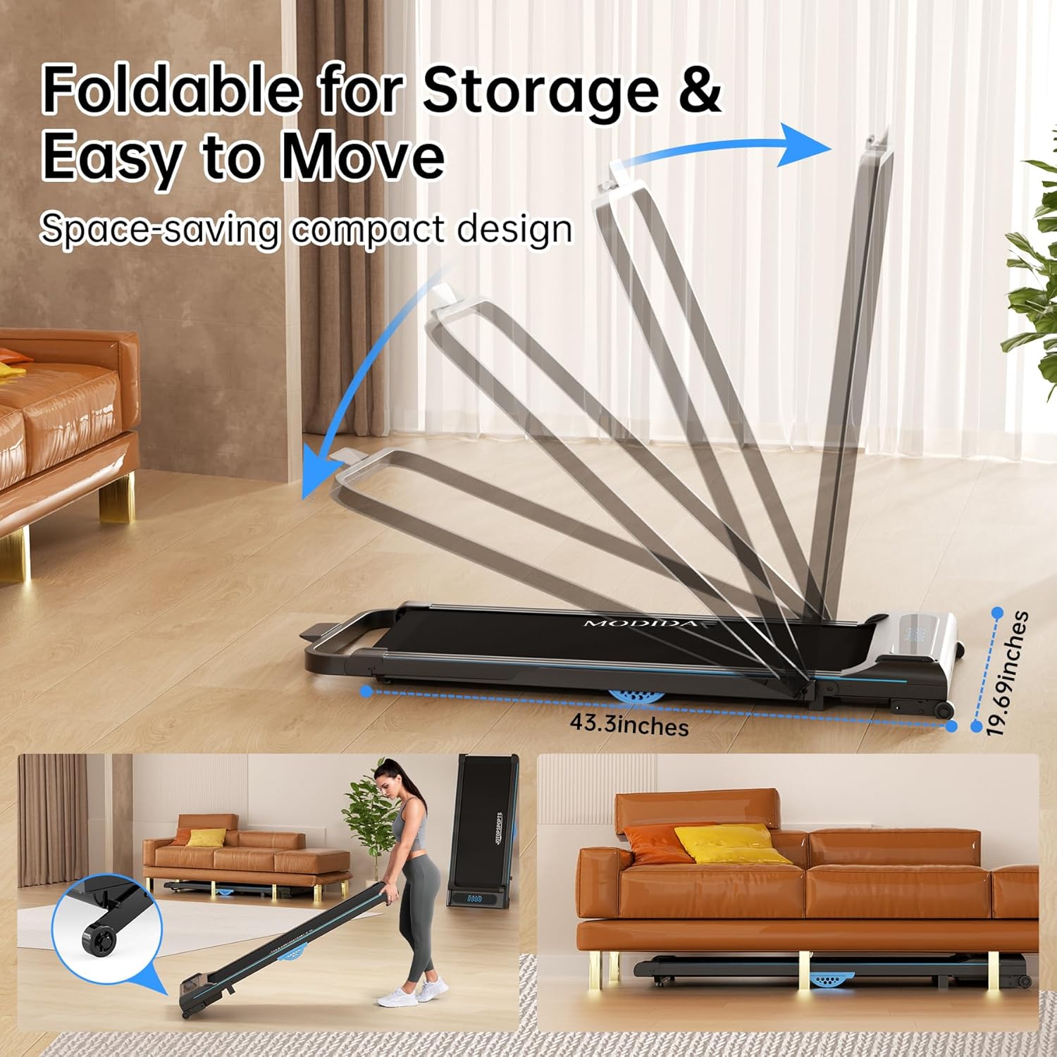 3-in-1 Under Desk Treadmill, Foldable Walking Pad for Home Office, Portable Electric Treadmill with Remote Control & LED Display, Compact Running Machine for Small Spaces, 300 lbs Capacity - Image 4