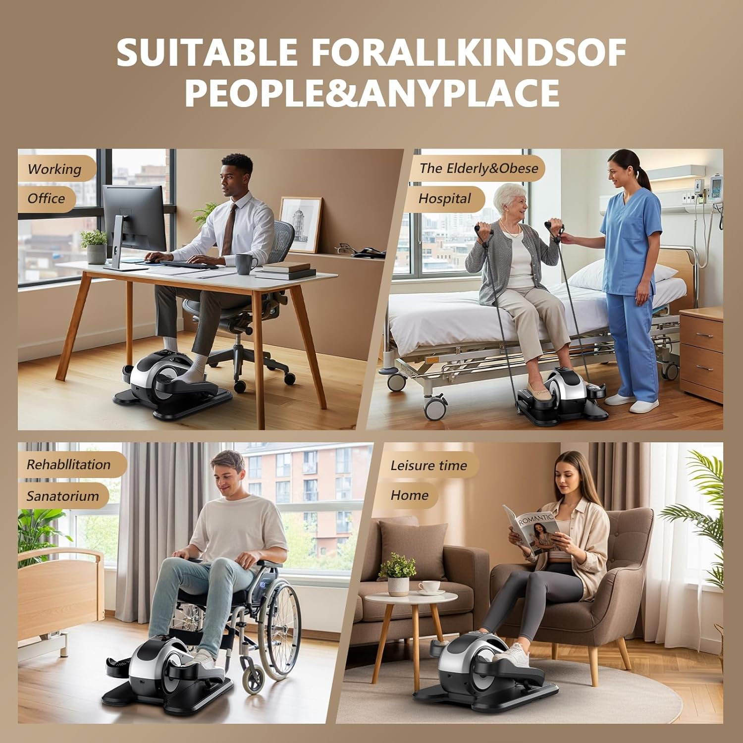 Under Desk Elliptical Machine,Electric Ellipse Leg Exerciser as Seen on TV for Seniors,12 Adjustable Speeds&12 Modes with Remote Control,Elastic Rope,Manual&Auto Mode for Home Office - Image 4
