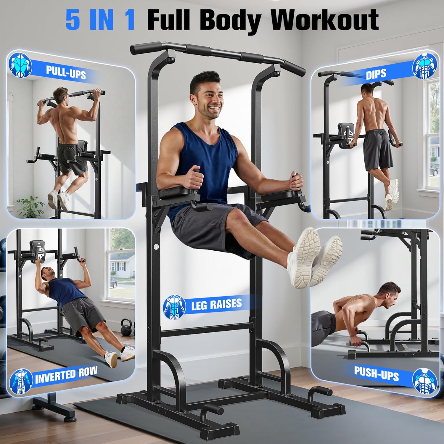 Sportsroyals Power Tower Pull Up Bar Station, 450LBS Stable Pull Up Dip Station for Home Gym Strength Training Equipment - Image 4