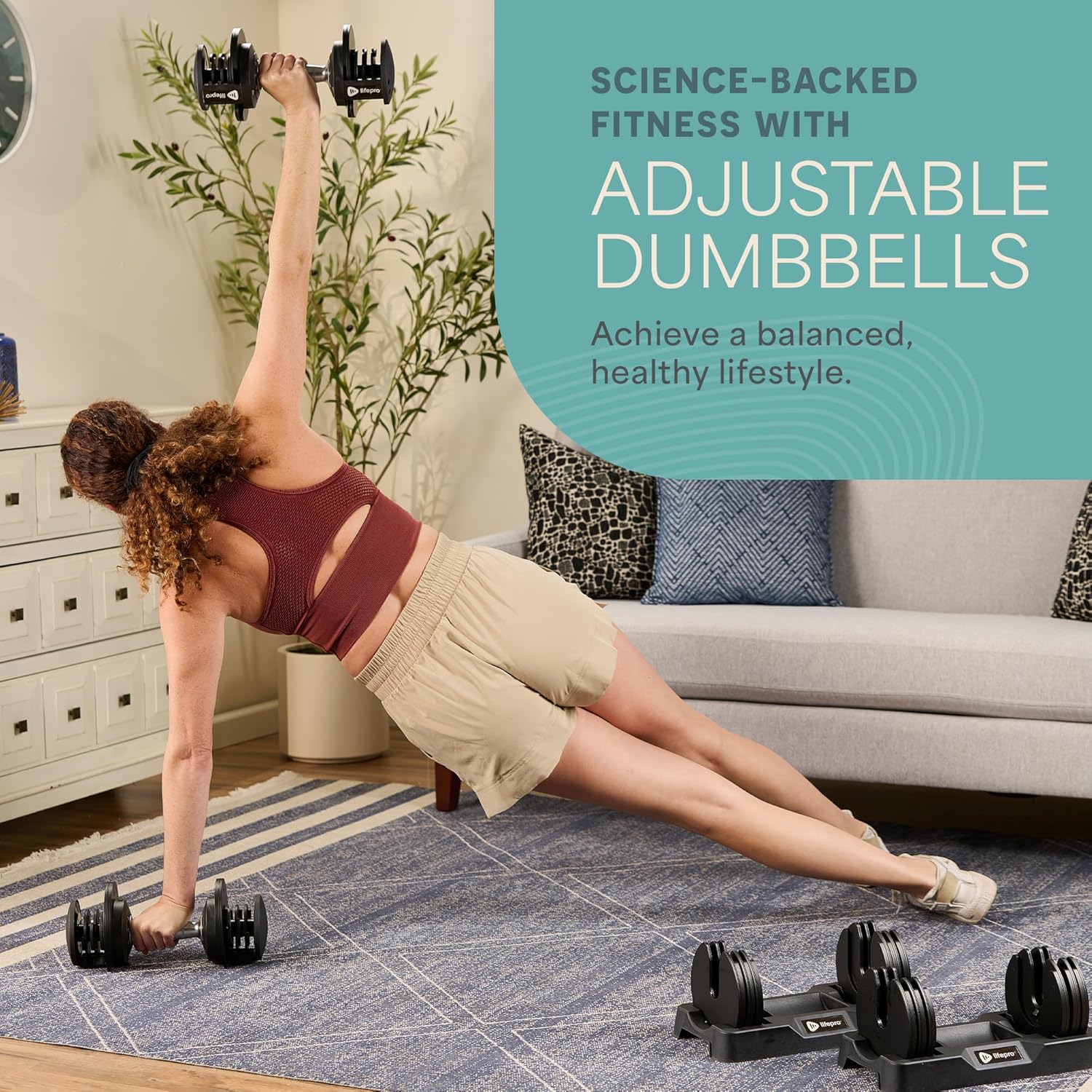 Lifepro Adjustable Dumbbells – 25lb Pair or 90lb Single, Quick-Select Hand Weights for Men/Women – Space Saving Exercise Fitness Dumbbells for Home Gym Strength & Weight Training - Image 7