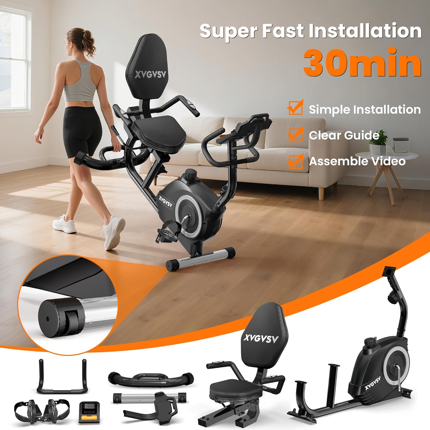 Recumbent Exercise Bike for Home Use, Quiet Recumbent Stationary Bikes for Adults & Seniors, 16-Level Resistance, Adjustable Seat, Supports 400LB, Pulse Sensors & LCD Display - Image 4