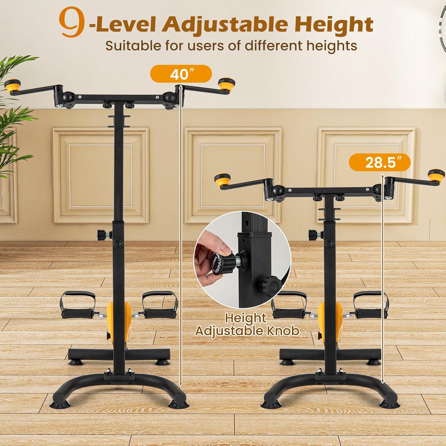 GYMAX Pedal Exerciser for Seniors, Hand Arm Leg and Knee Folding Pedal Exercise Bike with Adjustable Handgrip, Resistance and Height, Home Indoor Fitness Equipment for Rehabilitation - Image 4