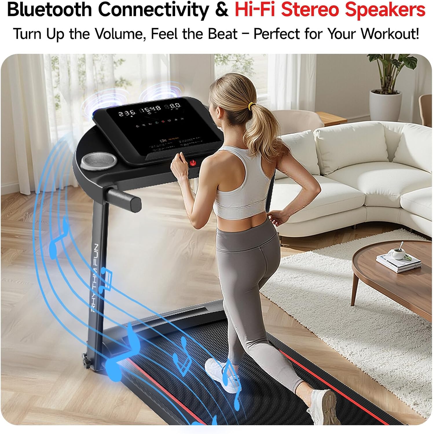 RHYTHM FUN 8.0 MPH Treadmills for Home, Running Walking Pad Treadmill with Incline up to 8%, Foldable Treadmill with Handle Bar, Low Noise Walking Pad for 300 lbs - Image 3