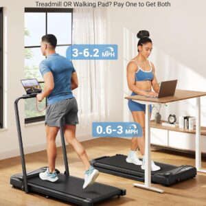 THERUN Walking Pad, 2 in 1 Foldable Treadmills for Home, 2.5HP Under Desk with Handle Bar, 16″ Widened Running Belt, with Remote Control