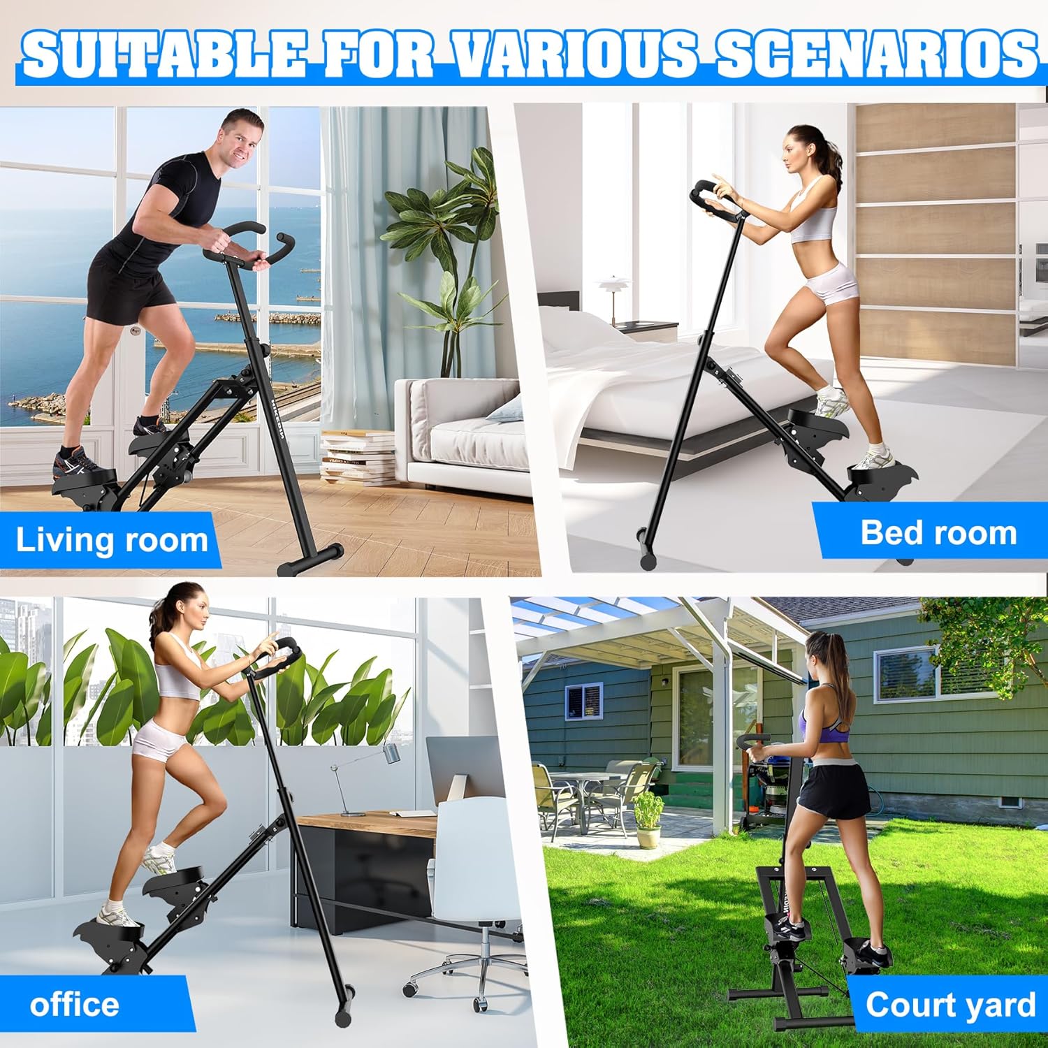 Stair Stepper Vertical Stair Master with Optional Resistance Bands Adjustable Handlebar & Pedals Climber Exercise Machine for Full-Body Workout, New Version (BLACK2+Resistance Bands) - Image 6