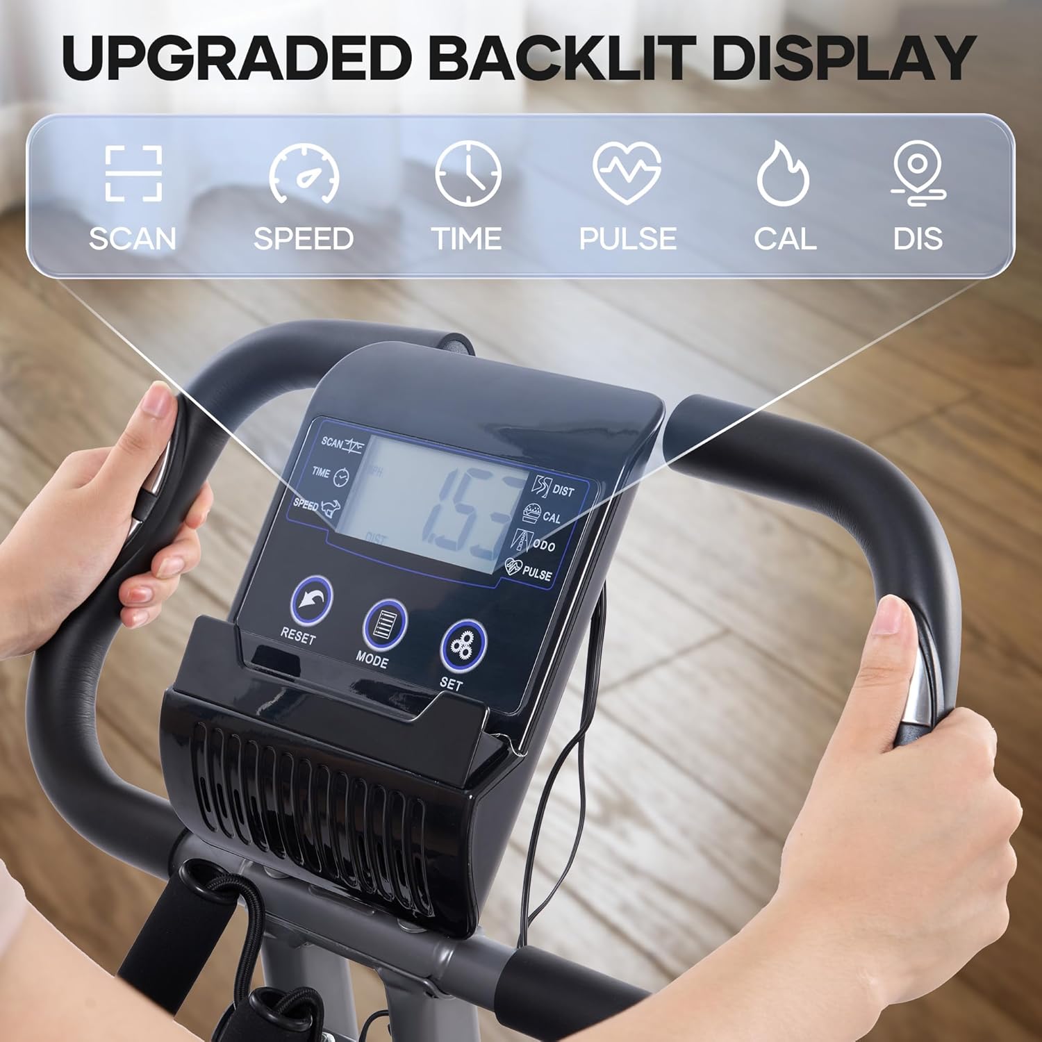 Exercise Bike Stationary Bikes for Home Recumbent Exercise Bike Folding with 10-Level Adjustable Resistance LCD Monitor Pulse Sensor Support Back Pad and Tablet Holder Arm Resistance Band 265LBS Weight Capacity for Home Workout - Image 6