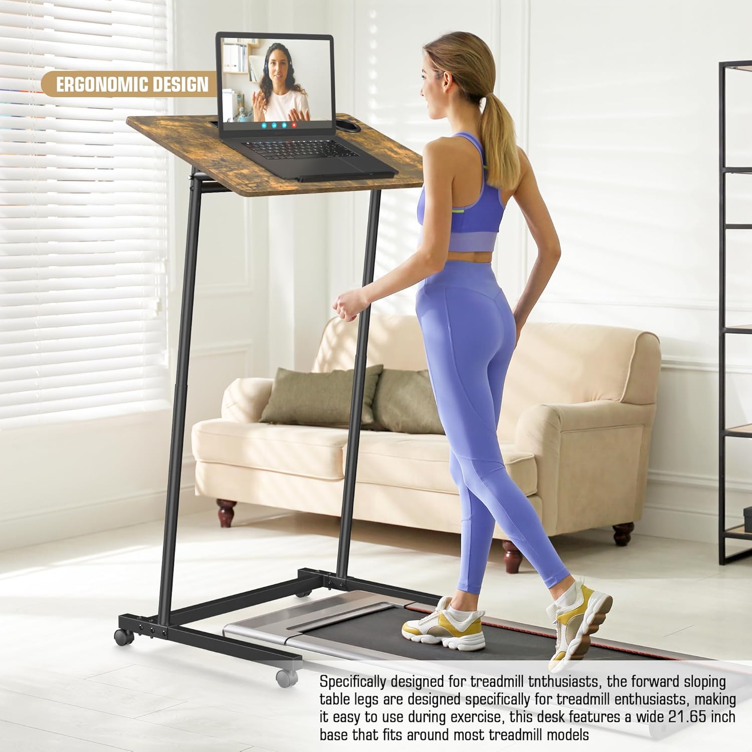 Treadmill Desk, Mobile Small Standing Desk with Wheels for Walking Pad, Portable Table for Laptop, Rolling Table Adjustable Height, Bedside Table - Image 5