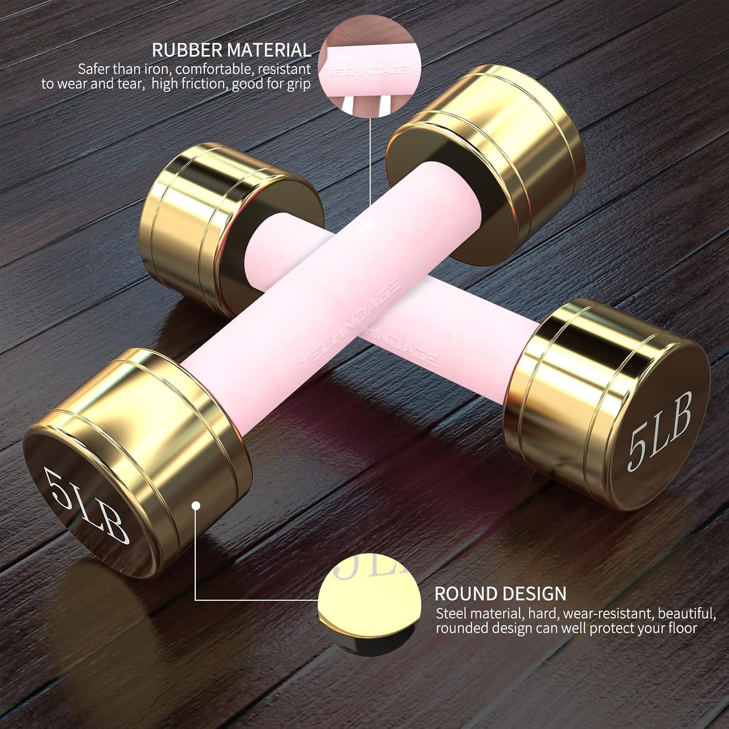 TECHNOAGE Round Dumbbell Sets with Steel Handle, Odorless Neoprene rubber Handle Cover - Image 4