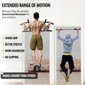 DMoose Fitness Pull Up Bar for Doorway – Upto 250 Lbs Capacity, No Screwing or Slipping, Hanging Pullup & Chin Up Bar for Door Frame – Multi Padded Grips for Strength Training with Installation Guide