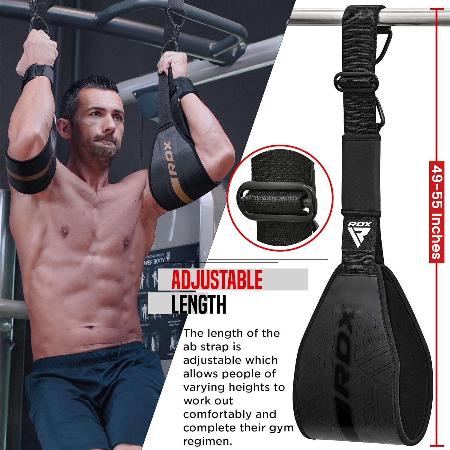 RDX AB Straps for Pull Up Bar Hanging (Pair), Maya Hide Leather, Abdominal Muscle Building Padded Arm Support Slings with D-Ring Strap, Leg Raise Exercise Fitness Workout Strength Training, Men Women - Image 6