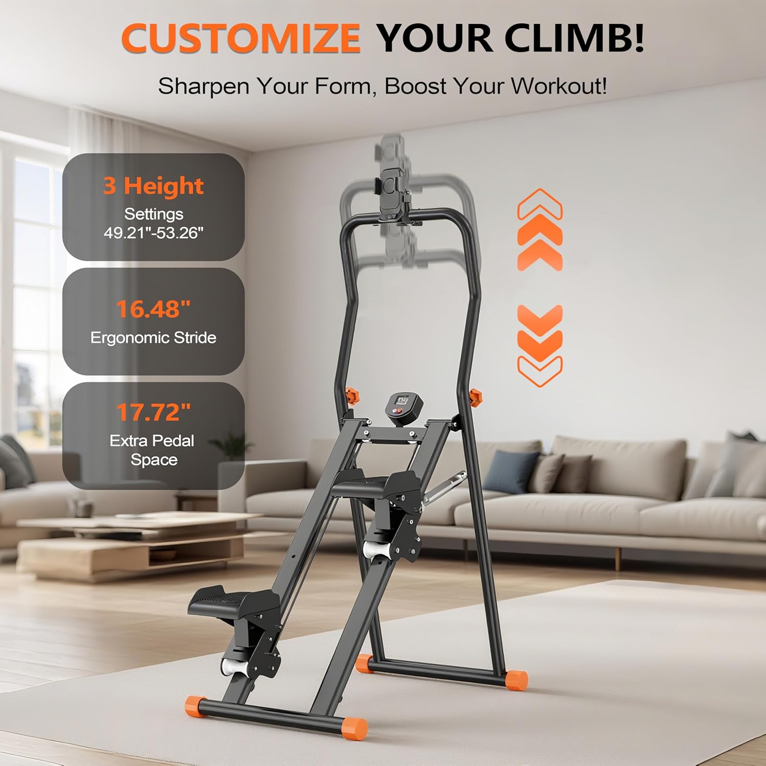 EPHESPORT 2.0 Stair Stepper for Home Gym, 3-Level Adjustable Resistance Vertical Climber Machine, Full-Body Cardio Workout Equipment with Adjustable Handlebar & Pedals, 90% Pre-Assembled Stair Climber - Image 7