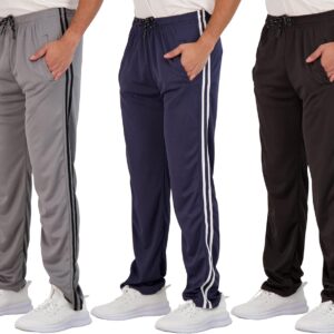 Real Essentials 3 Pack: Men’s Mesh Athletic Gym Workout Lounge Open Bottom Sweatpants with Pockets (Available in Big & Tall)
