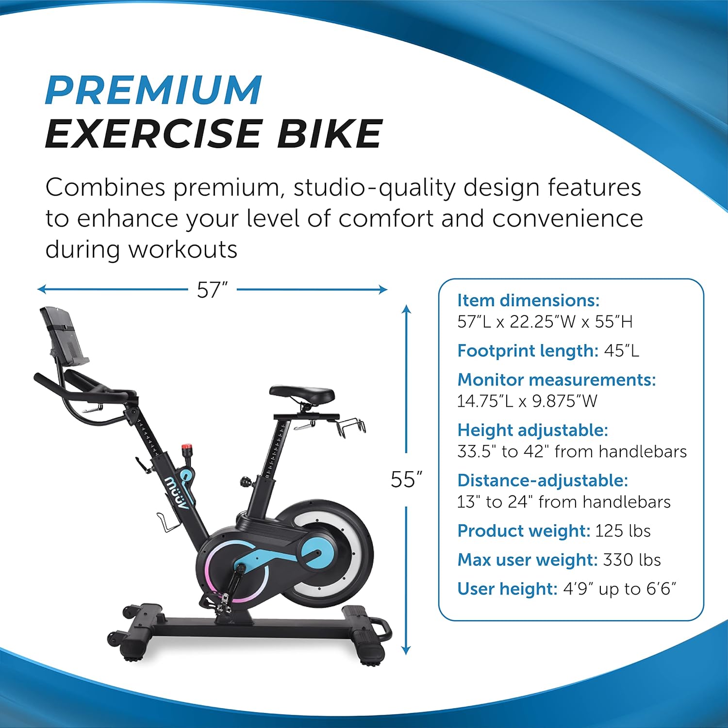 Stamina müüv Bike - Exercise Bike with Wireless Bluetooth Smart Mount - Integrated müüv App for Personalized Home Workout - Up to 330 lbs Weight Capacity - Image 5