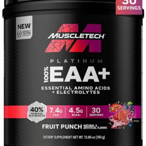 MuscleTech Platinum Essential Amino Acids Supplement with Electrolytes, Fruit Punch – Pre-Workout Powder for Energy, Muscle Growth & Strength Builder – EAA Complex for Men & Women – 30 Servings