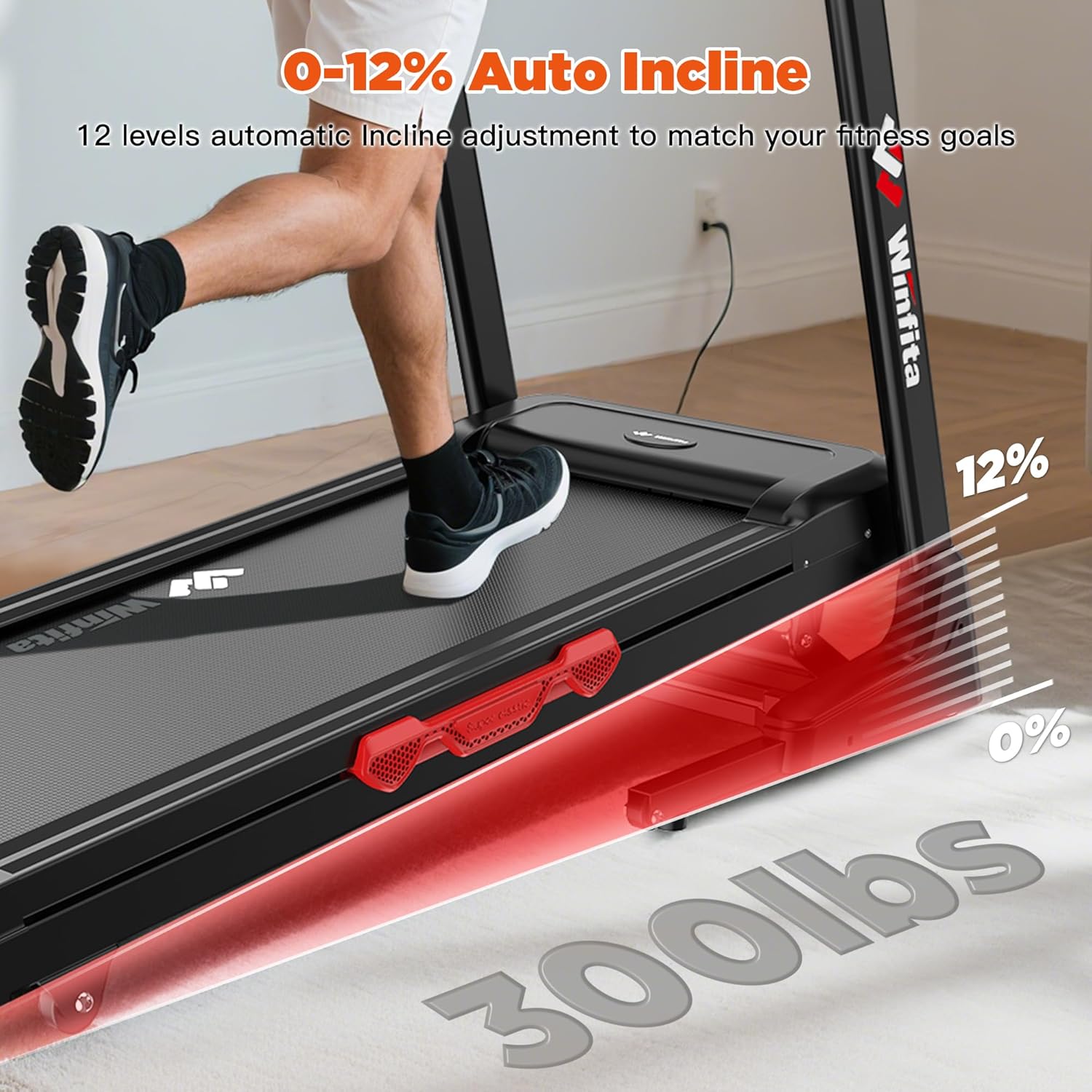3.5HP Folding Treadmills for Home with Incline Optional, 300 lbs Capacity, 8.0MPH Speed, 17'' Wide Belt, App, Bluetooth Connection, 64 Programs, USB Charging Port, BMI Detector for Home Use - Image 3