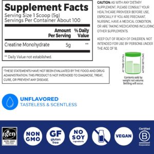 Orgain Creatine Monohydrate Micronized Powder, Unflavored, Supports Muscle Growth, Post Workout Recovery and Brain Health, No Artificial Additives, for Men & Women, Vegan, 100 Servings