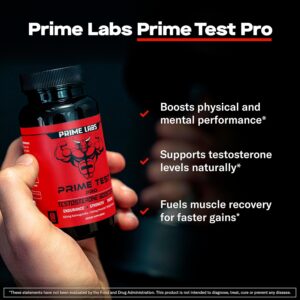 Prime Labs Prime Test Pro – Testosterone Supplement for Men – Test, Vitality, & Energy Booster – with Ashwagandha, PrimaVie Shilajit Extract, & DIM – 60 Capsules