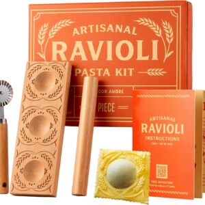 Cooking Gift Set Co. Artisanal Ravioli Maker Press, Wooden Ravioli Mold & Pasta Maker, Ravioli Press, Pasta Cutter Wheel, Ravioli Maker Tool, Guide Pasta Making Tools Set for Homemade Pasta (3 Piece)