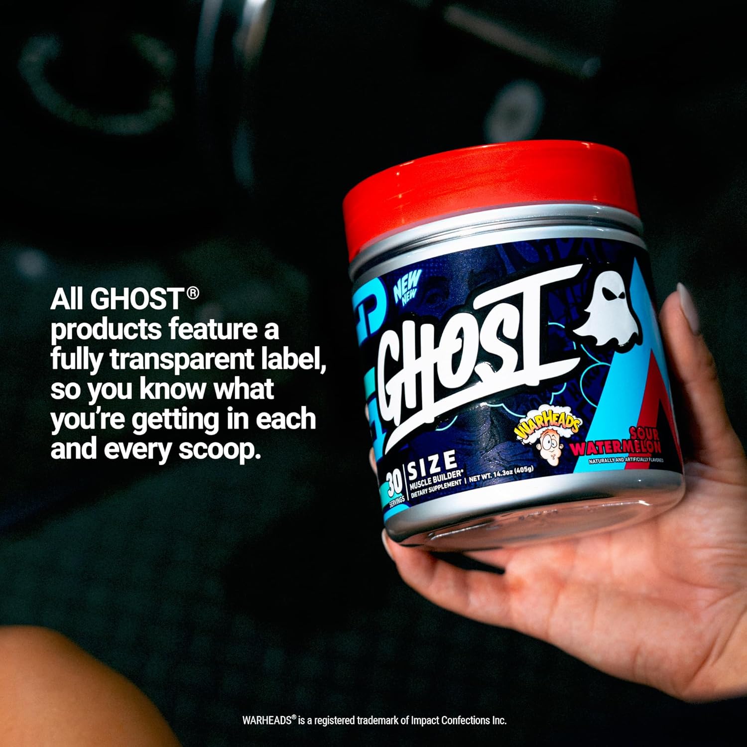 GHOST Size V3 Muscle Builder Dietary Supplement - Warheads Sour Watermelon, 30 Servings – Support Muscle Growth & Strength Building for Men & Women - Creatine & Betaine - Free of Sugar & Gluten - Image 5