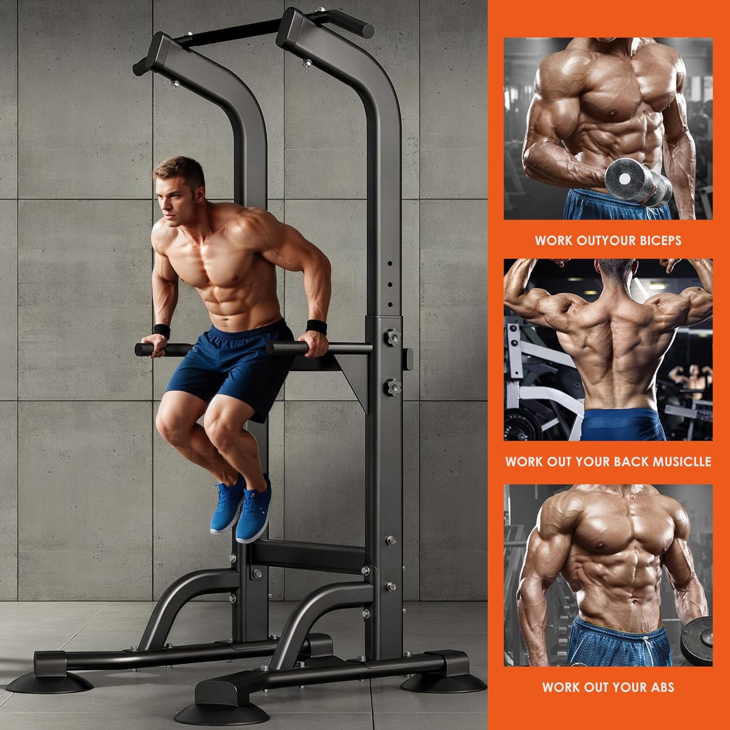 SogesPower Power Tower Dip Station Pull Up Bar for Home Gym Adjustable Height Strength Training Workout Equipment,Pull Up Bar Station - Image 4