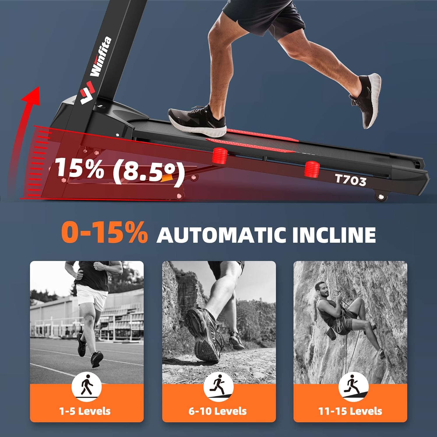 Treadmill with Incline, 300 LBS Capacity, 8 MPH or 10 MPH Speed, Bluetooth, App, Pause Function, Folding Treadmills for Home with 64 Programs, 17'' or 18'' Wide Belt, Heart Rate, BMI Detector - Image 3