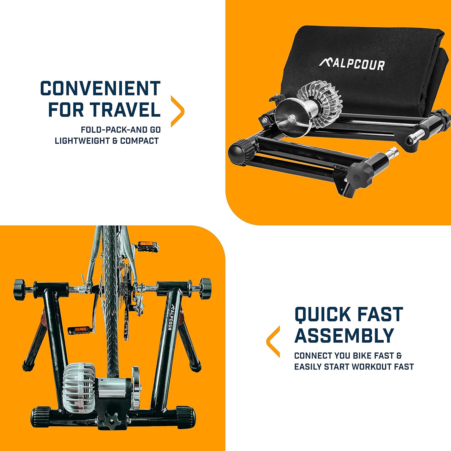 Alpcour Fluid Bike Trainer Stand for Indoor Riding – Portable Foldable Stainless Steel Trainer, Noise Reduction, Progressive Resistance, Dual-Lock System – Road & Mountain Bikes' Stationary Exercise - Image 5