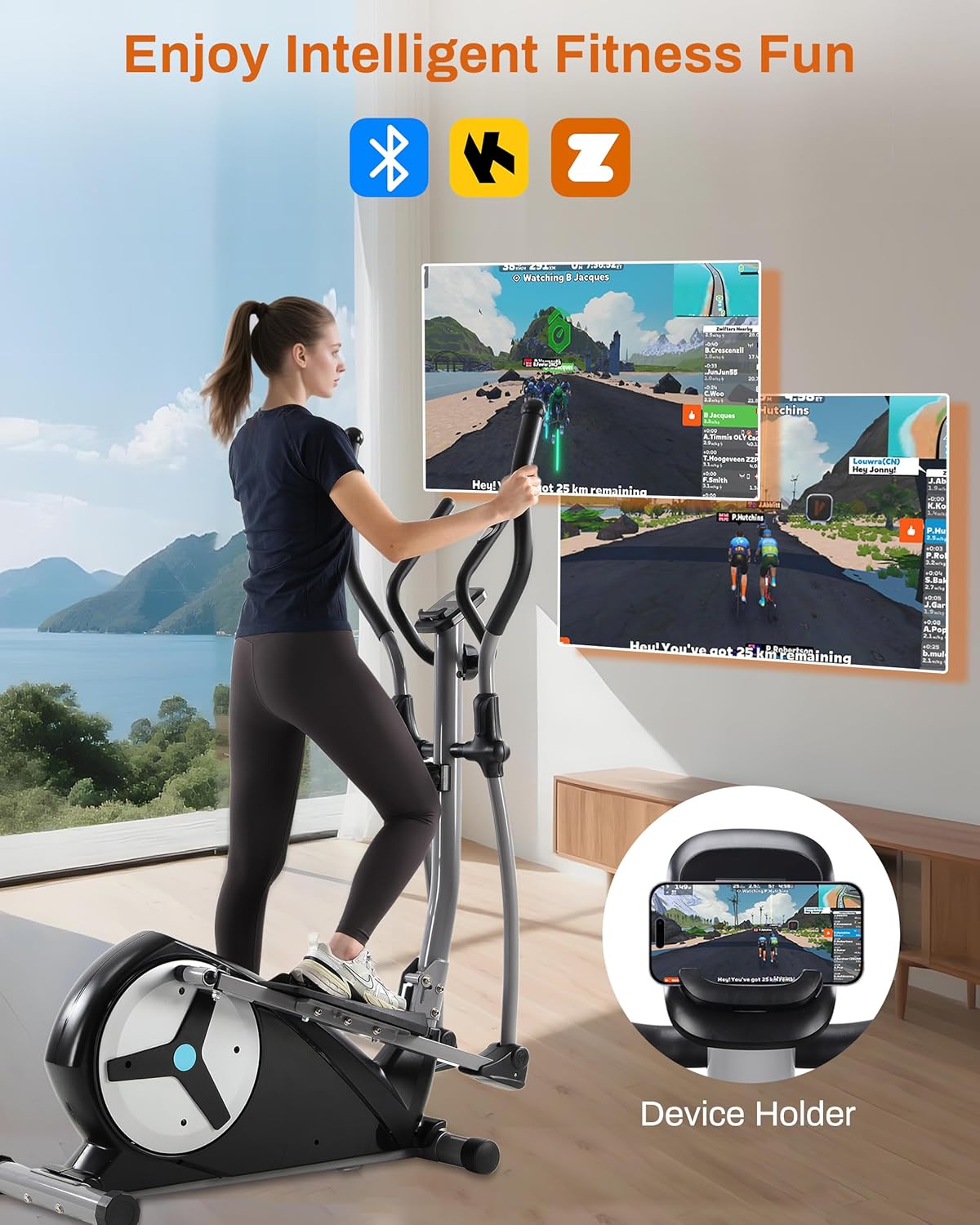 ECHANFIT Elliptical Exercise Machine, Hyper-Quiet Magnetic Elliptical Machine for Home, Elliptical Training Machines with 16 Resistance Levels, App Bluetooth, LCD Monitor, Pulse Sensor, Device Mount - Image 6