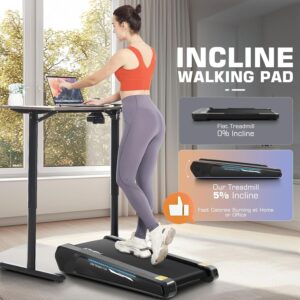 FUNMILY Walking Pad Treadmill with 5% Incline, 2.5HP Smallest Under Desk Treadmill for Home Office, Compact Walking Treadmill 300lbs Weight Capacity/Remote Control/Lighting Design