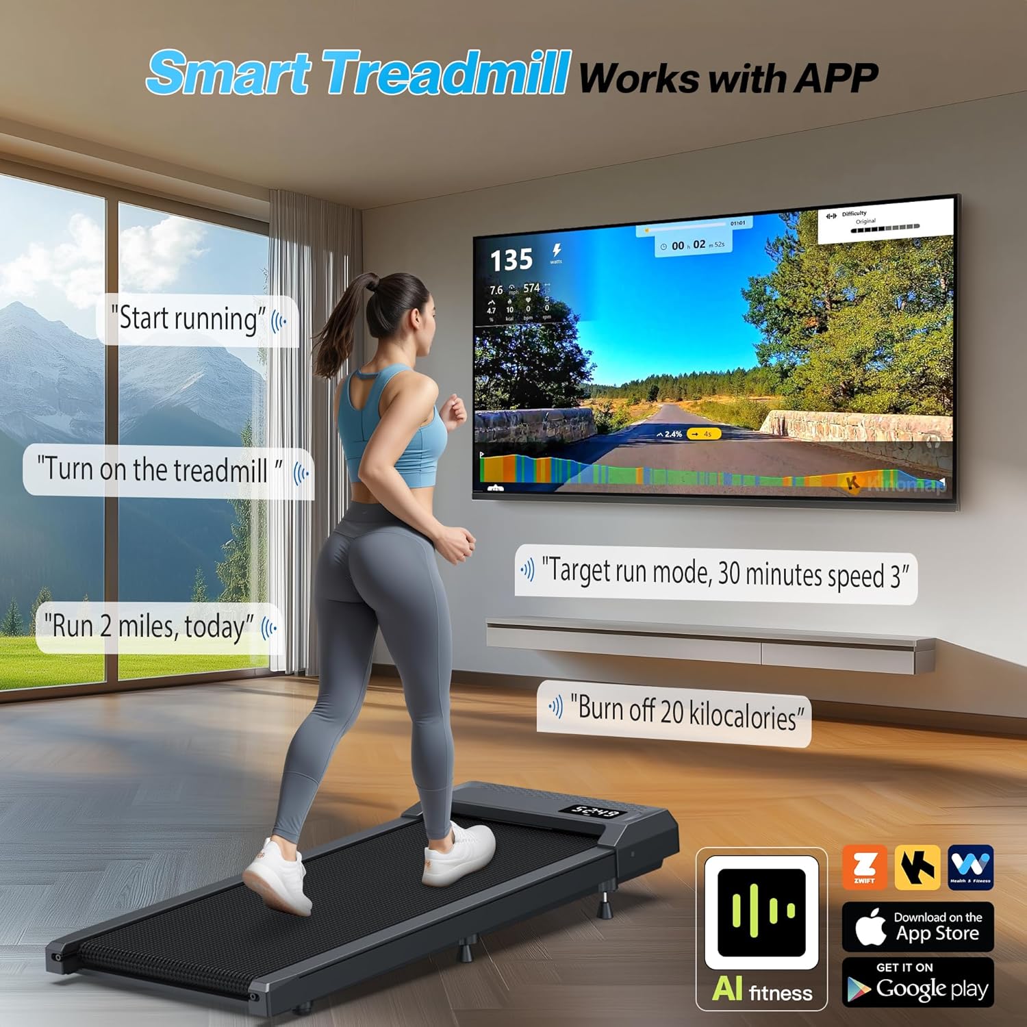WELLFIT Walking Pad, Under Desk Treadmill with Incline, Portable Walking Pad Treadmill for Home and Office with APP & Remote Control and LED Display, 265 lbs Capacity - Image 8