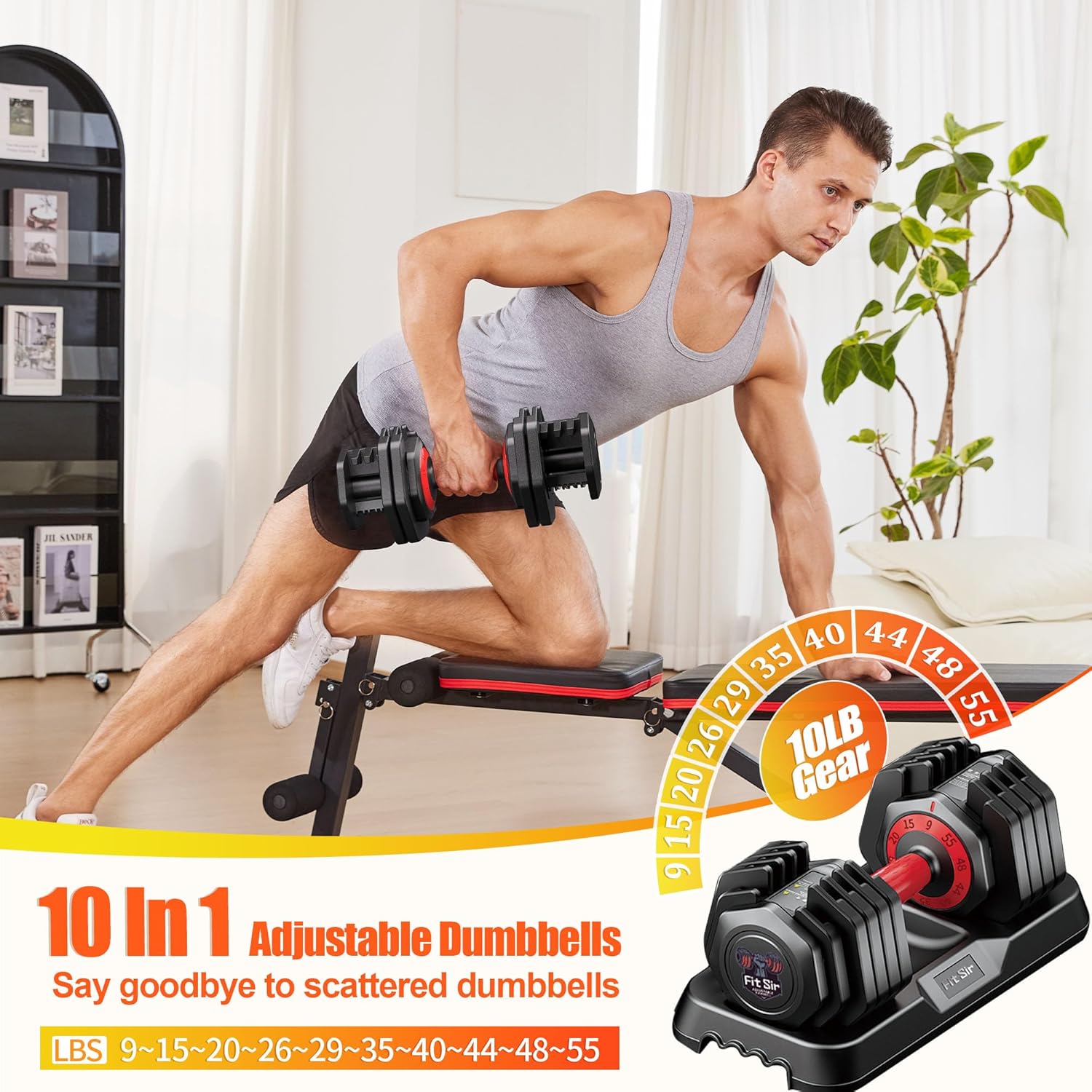Adjustable Dumbbell Set 25/55/90LBS,10 in 1 Free Weights Dumbbell with Anti-Slip Texture Handle,1 Sec Speed Adjustment Men/Women Gym and Home Strength Training Equipment. - Image 2