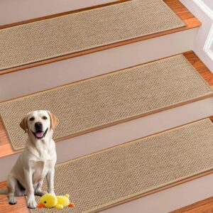 Stair Treads Non Slip for Wooden Steps, Carpet Stair Treads 15 Pack 8” x 30”, Stair Runner Indoor, Machine Washable for Kids, Elders, and Dogs, Beige