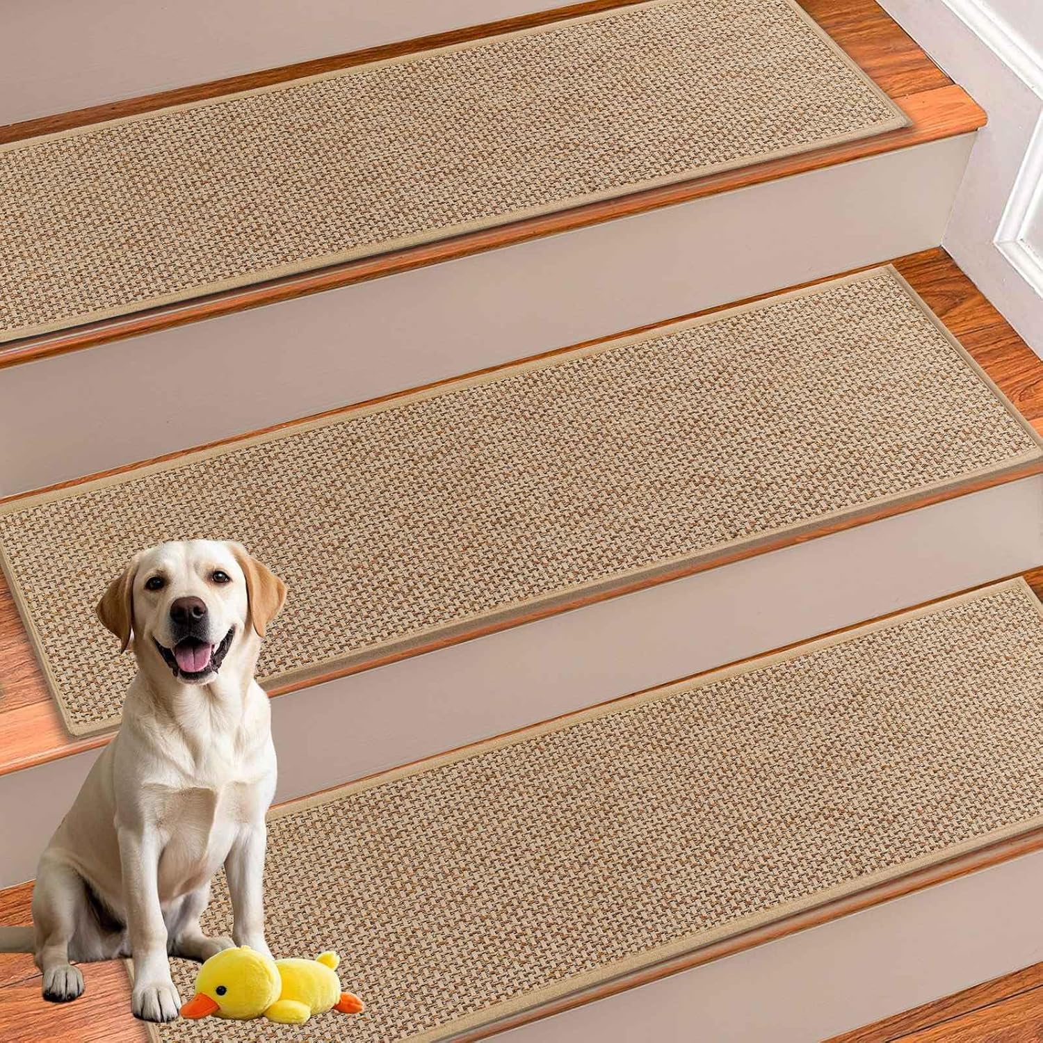 Stair Treads Non Slip for Wooden Steps, Carpet Stair Treads 15 Pack 8'' x 30'', Stair Runner Indoor, Machine Washable for Kids, Elders, and Dogs, Beige
