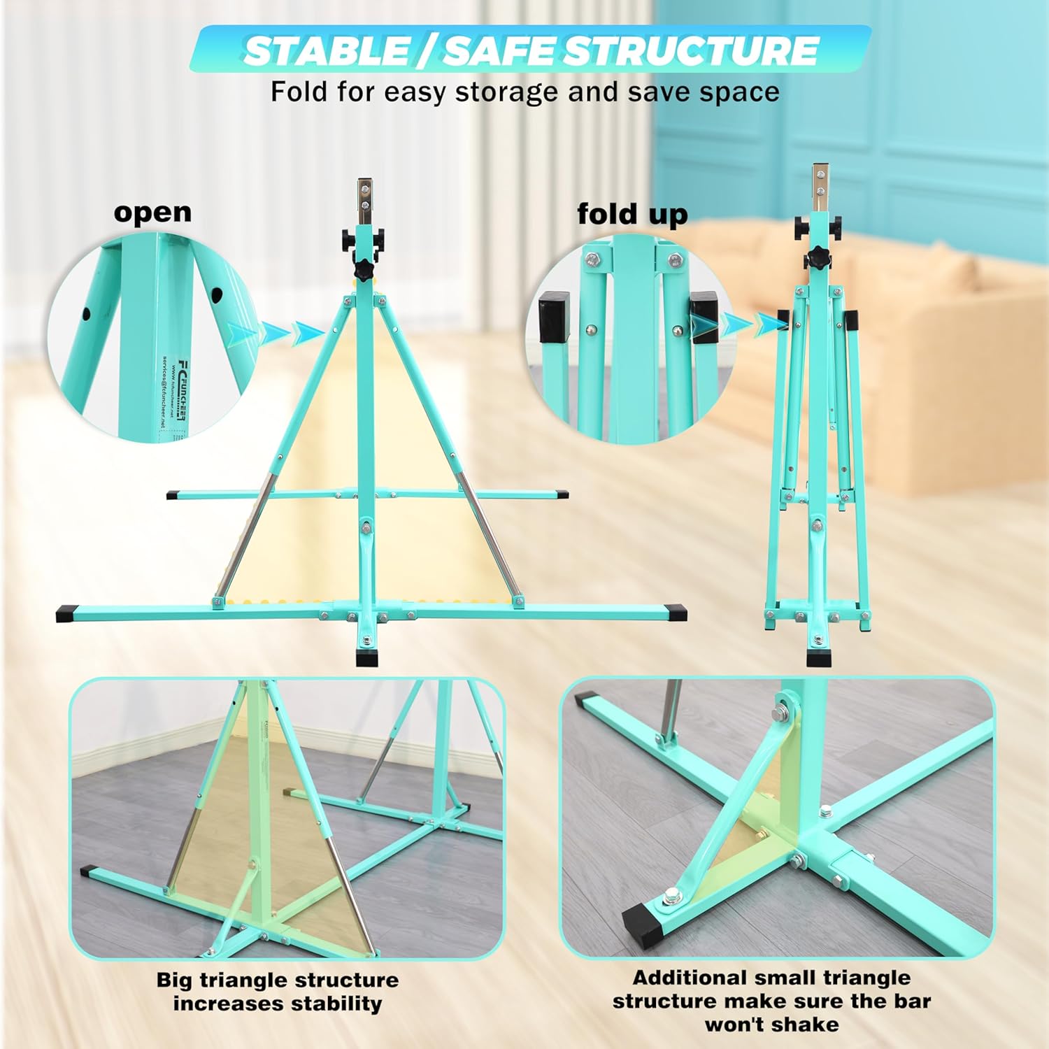 Foldable Gymnastics Bar,5FT Horizontal bar,Adjustable Kids Training bar for Kids Ages 3-15,Kids Gymnastics bar,Triangle Stable Structure-Gym Equipment for Home - Image 3