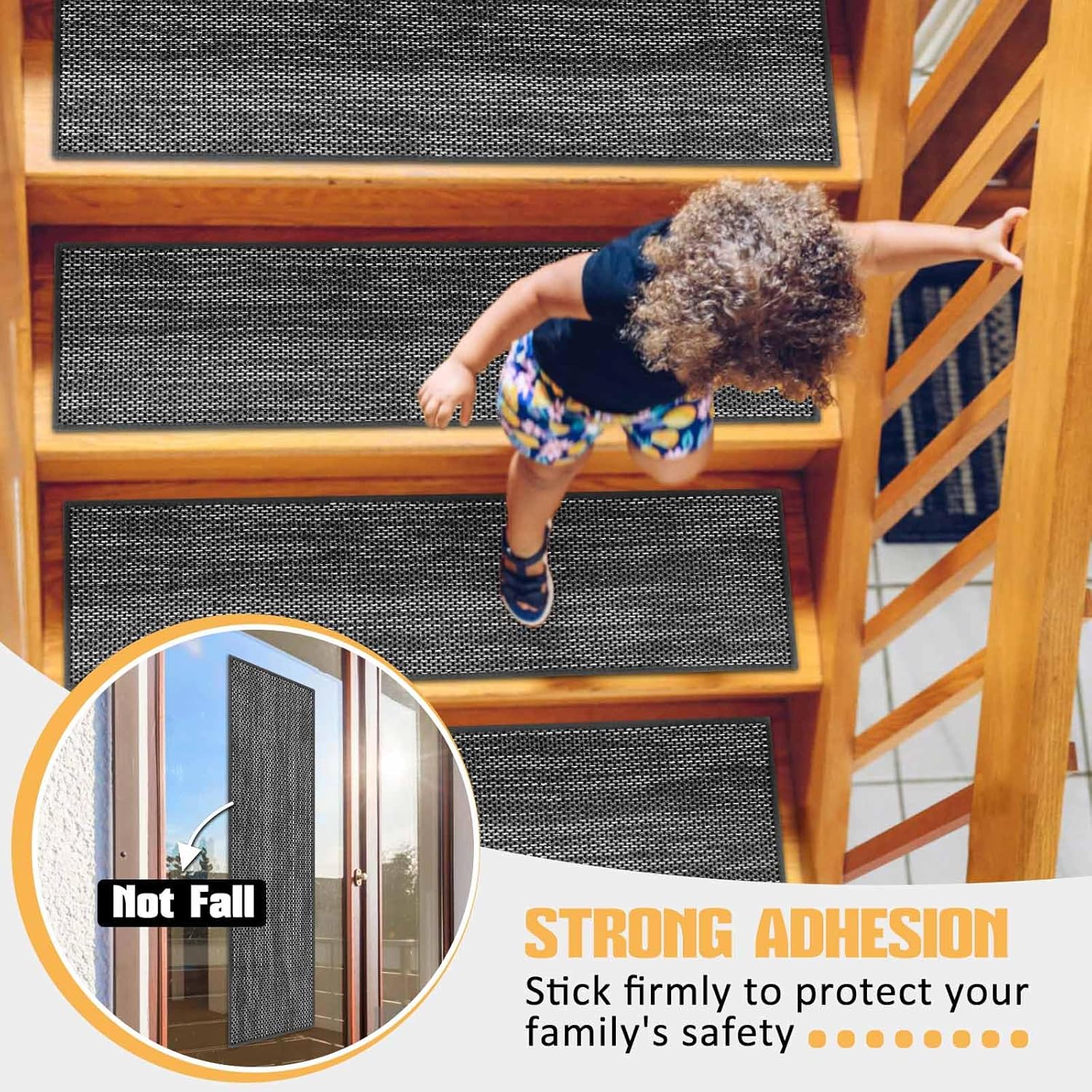 Seloom Linen Non Slip Stair Treads Carpet for Wooden Steps Indoor, Peel and Stick Carpet Stair Tread for Wood Stairs, Machine Washable Stair Runners for Pets, 15 Pack, Black (9" x36") - Image 6