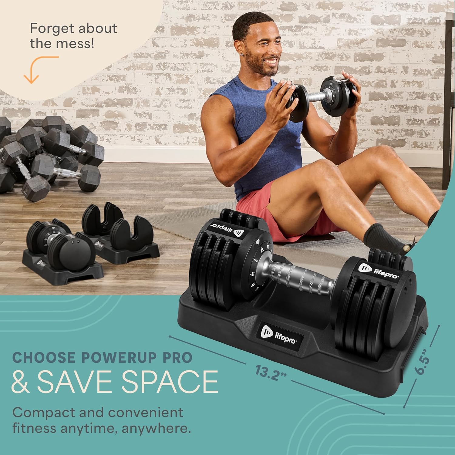 Lifepro Adjustable Dumbbells – 25lb Pair or 90lb Single, Quick-Select Hand Weights for Men/Women – Space Saving Exercise Fitness Dumbbells for Home Gym Strength & Weight Training - Image 4
