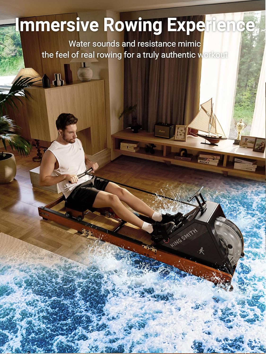 Water Rowing Machines for Home, WR20 Foldable Row Machine, 331LB Weight Capacity, Water Rower Machine with LCD Monitor, App Supported and Comfortable Seat for Folding Water Rowers - Image 4